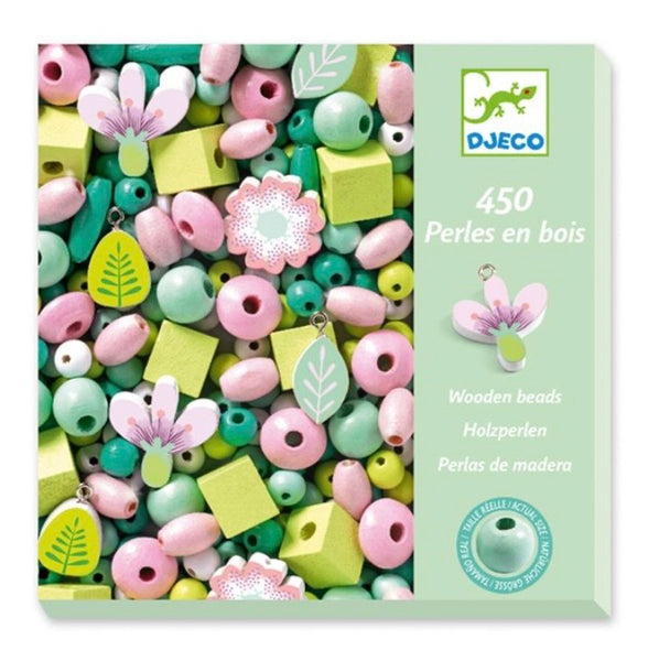 WOODEN BEADS LEAVES & FLOWERS